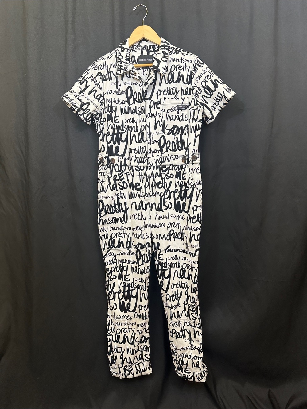 Wildfang Black & White Script One-Piece Jumpsuit